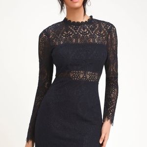 Navy blue lace formal mini dress